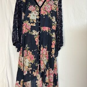 Aratta Floral Long Sleeve Dress in Navy and Pink